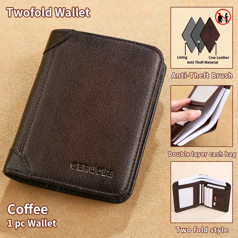 Geruola Dark Brown RFID Slim Leather Wallet with Embossed Detail (Unisex)