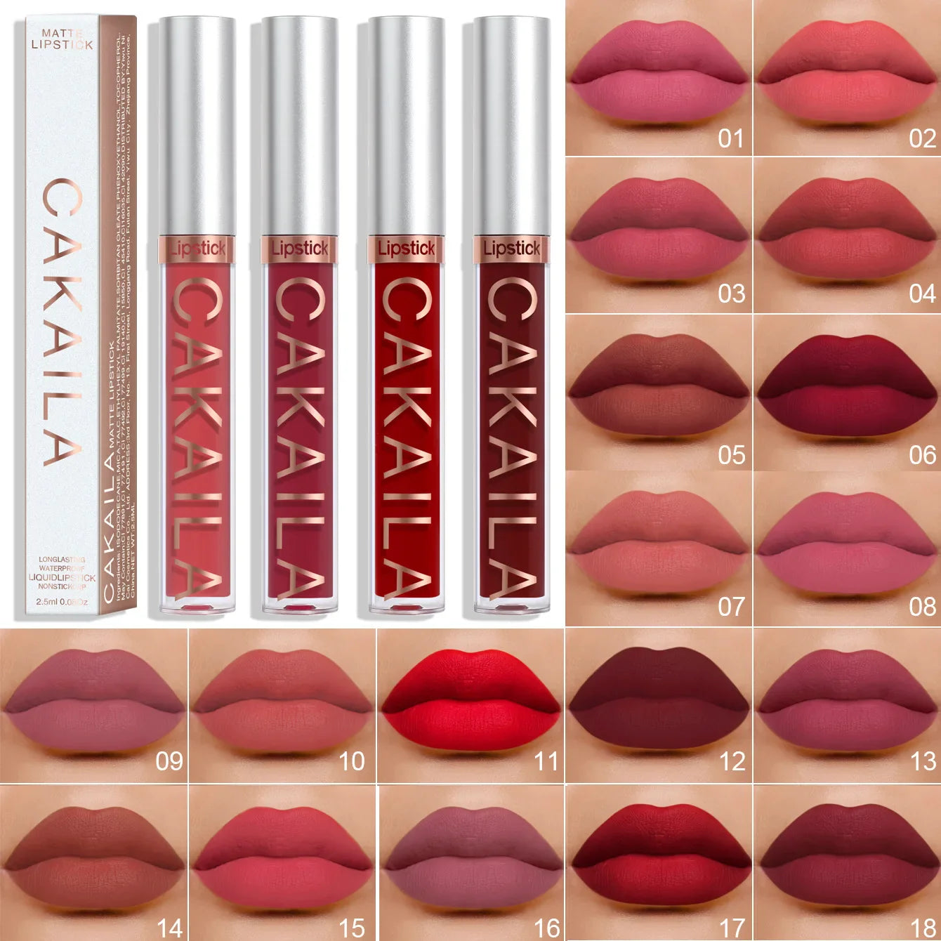 18-Color Matte Lipstick – Waterproof & Long-Lasting