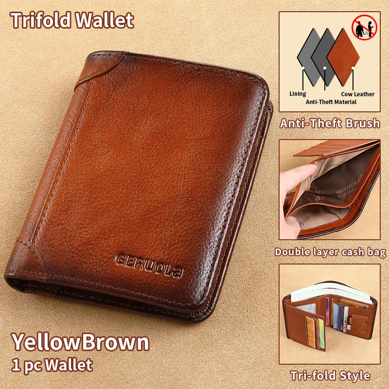 Geruola Dark Brown RFID Slim Leather Wallet with Embossed Detail (Unisex)