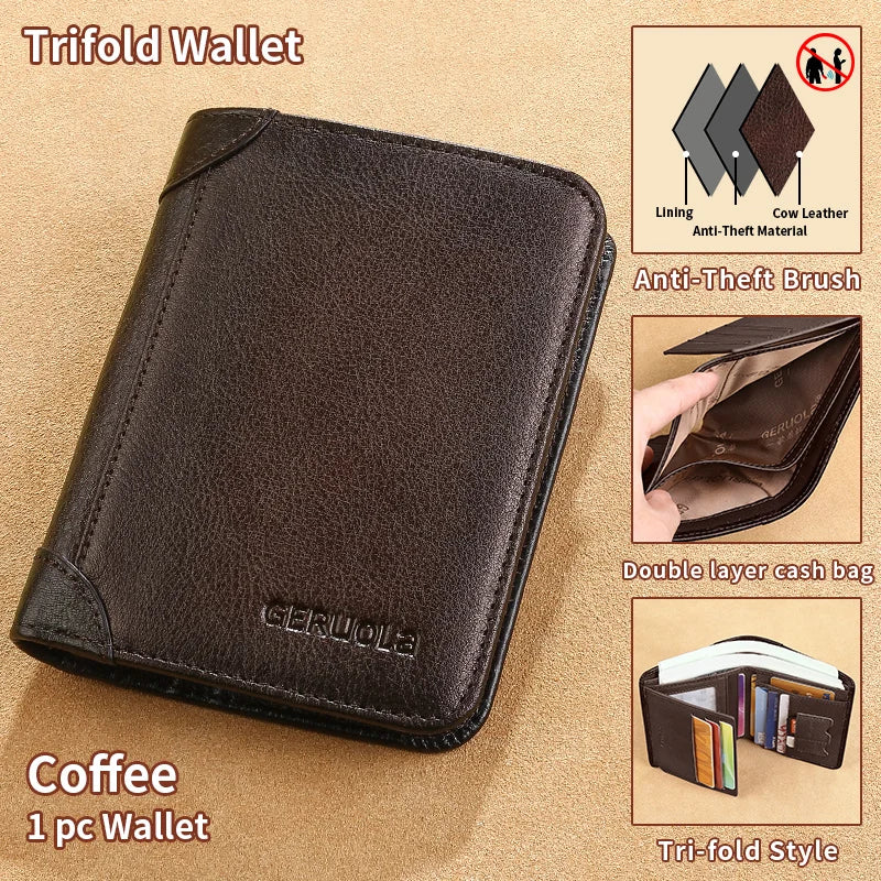 Geruola Dark Brown RFID Slim Leather Wallet with Embossed Detail (Unisex)