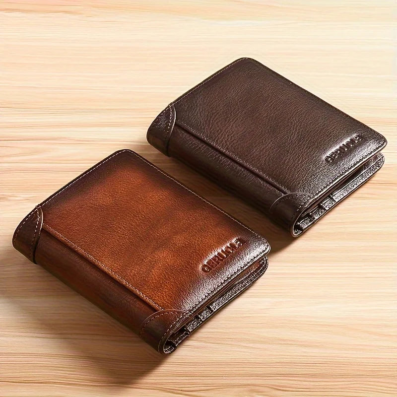 Geruola Dark Brown RFID Slim Leather Wallet with Embossed Detail (Unisex)