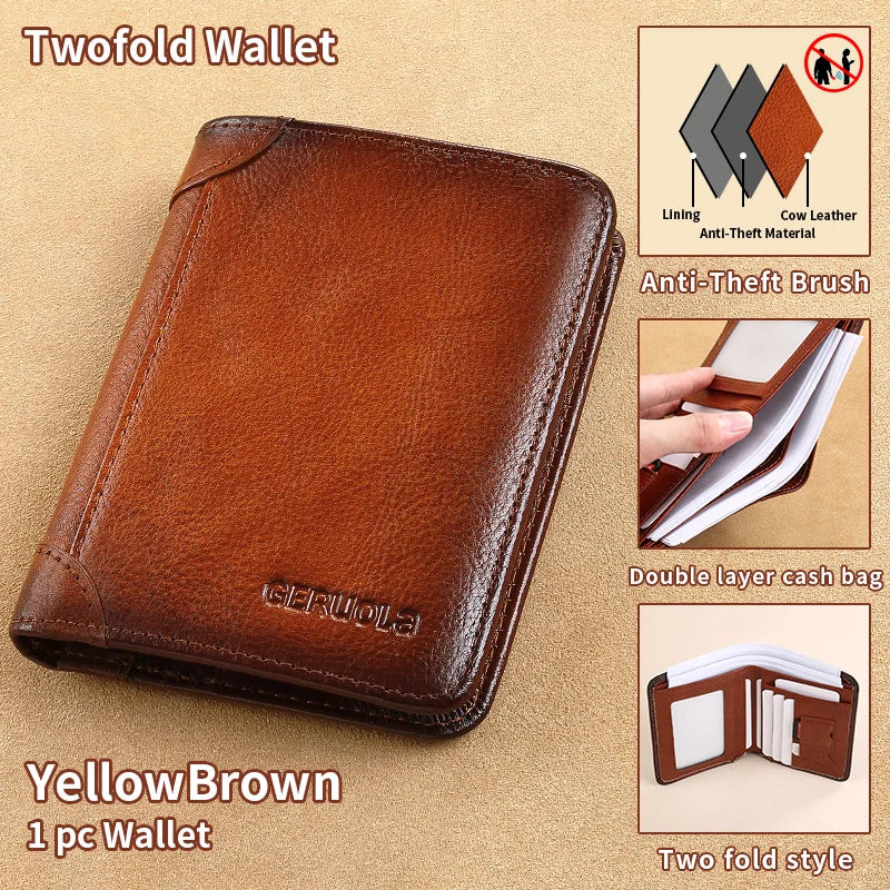 Geruola Dark Brown RFID Slim Leather Wallet with Embossed Detail (Unisex)