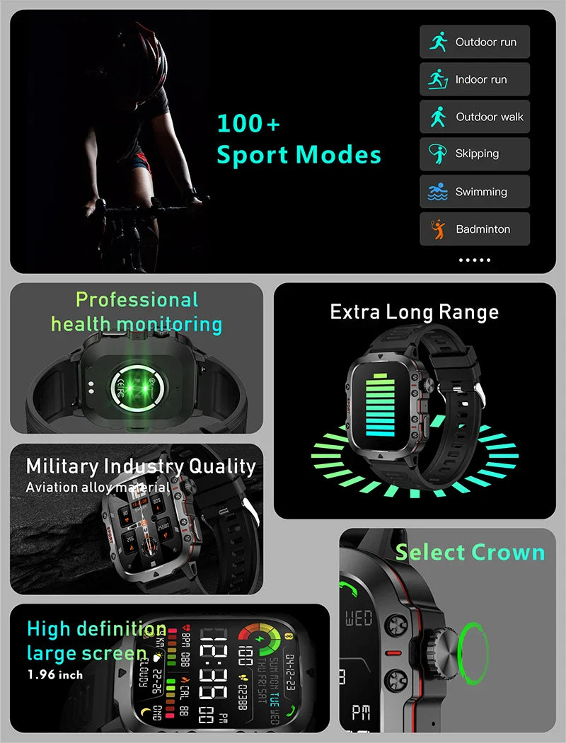 Military Smart Watch – Outdoor Sports & Fitness Tracker (Men)