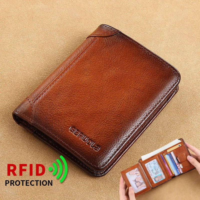 Geruola Dark Brown RFID Slim Leather Wallet with Embossed Detail (Unisex)