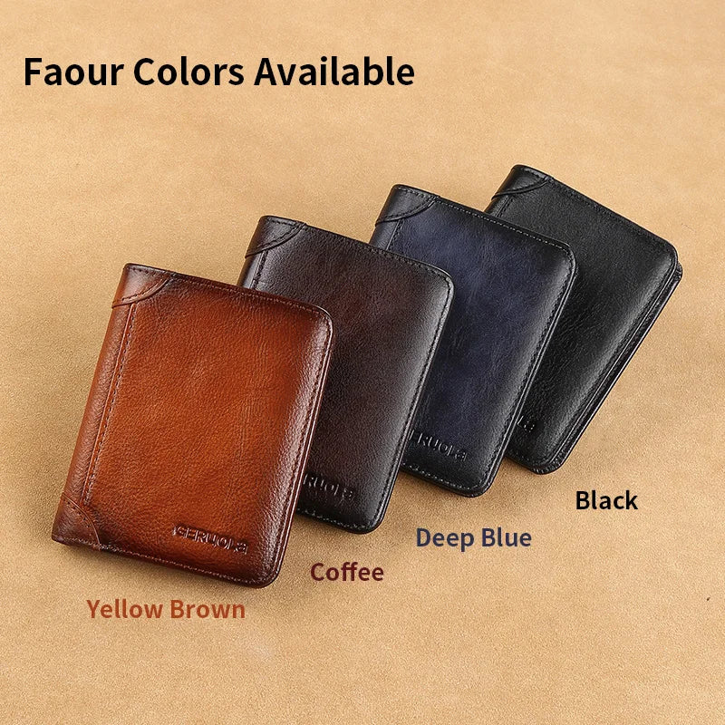 Geruola Dark Brown RFID Slim Leather Wallet with Embossed Detail (Unisex)
