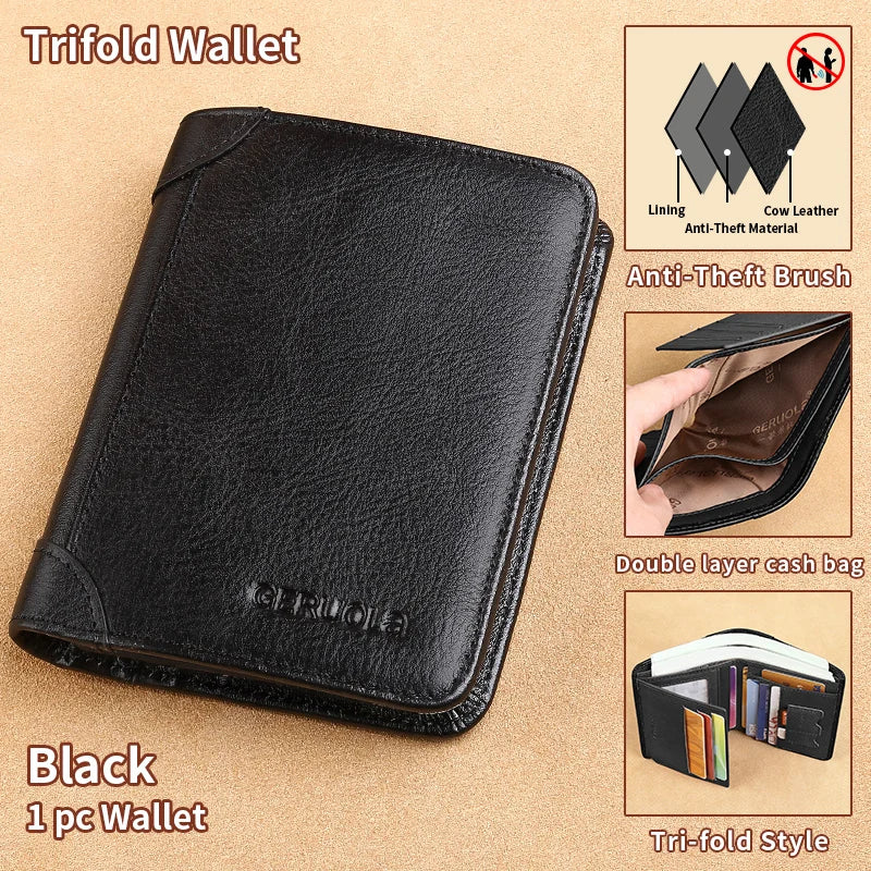 Geruola Dark Brown RFID Slim Leather Wallet with Embossed Detail (Unisex)