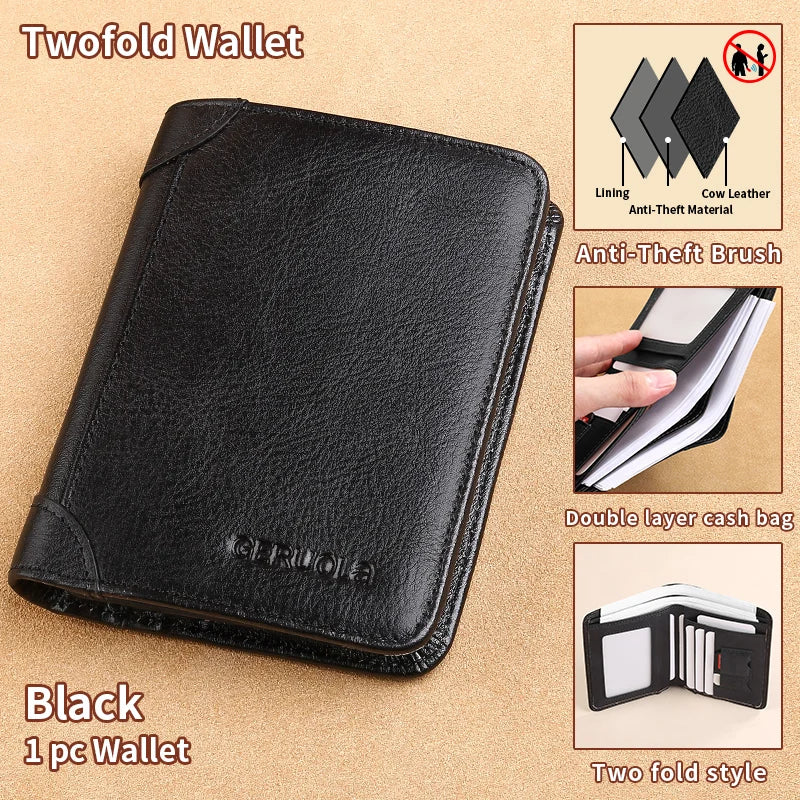 Geruola Dark Brown RFID Slim Leather Wallet with Embossed Detail (Unisex)