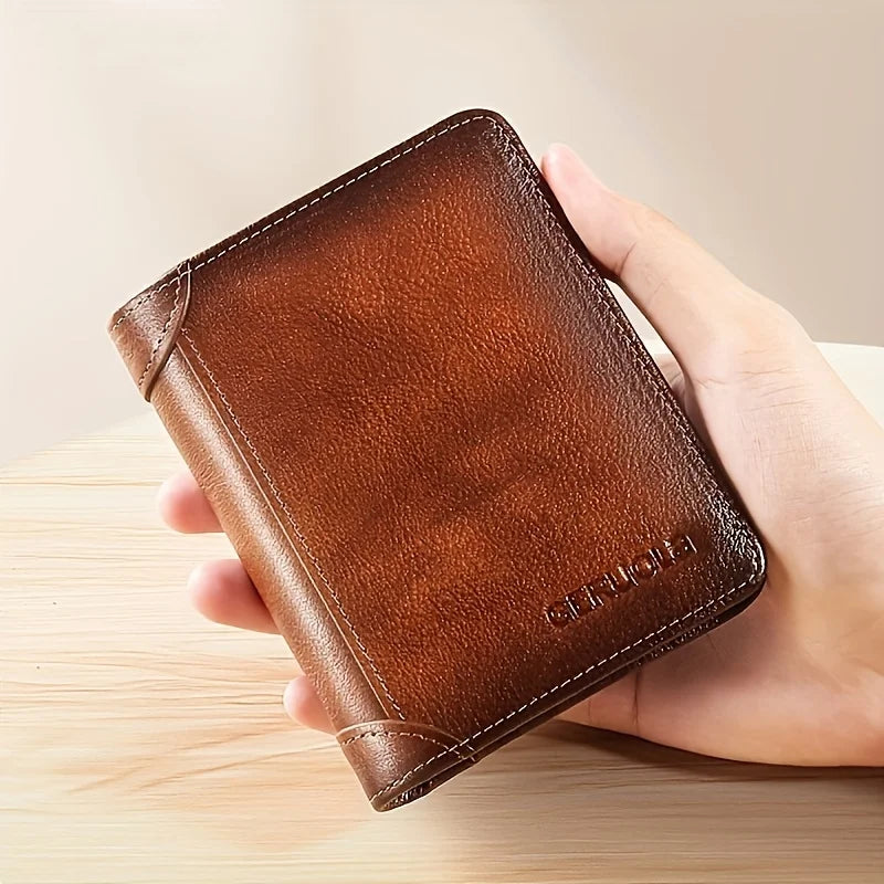 Geruola Dark Brown RFID Slim Leather Wallet with Embossed Detail (Unisex)